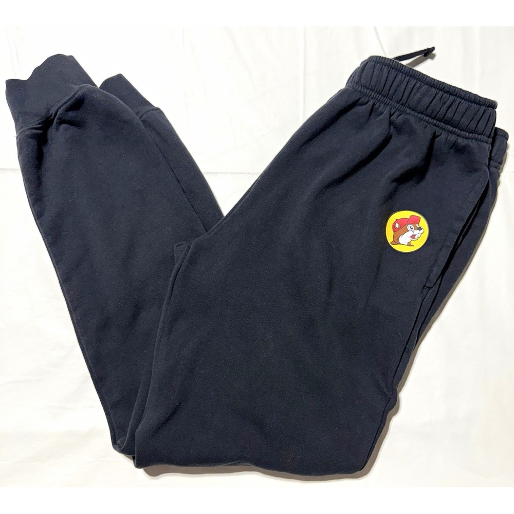 Buc-ee's Women's Black Fleece Jogger Sweatpants L Drawstring Elastic Waist Logo